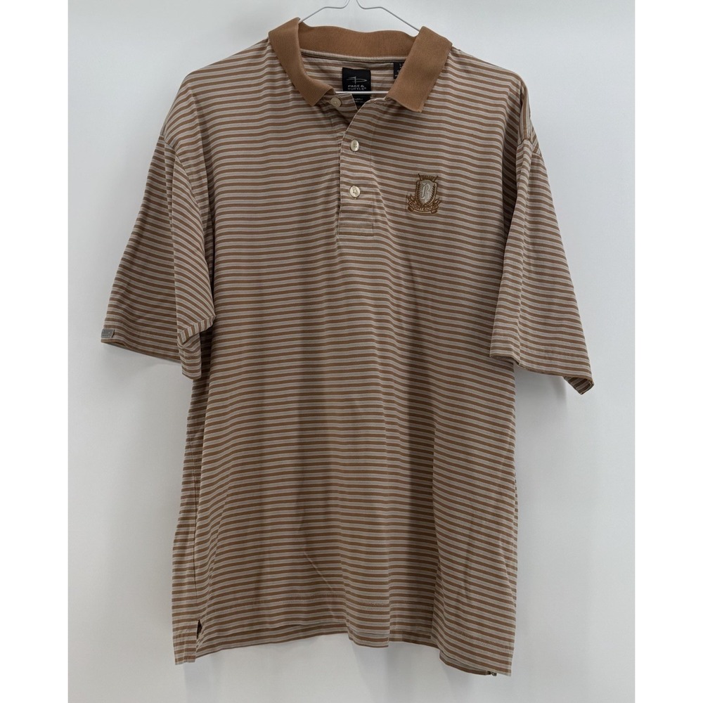 Page & Tuttle Men's Polo Shirt Beige/Brown Striped  Righteous Size‎ Large